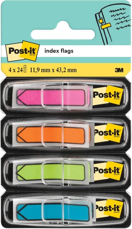 Post-it Indexen Pijlvormig 1,19 x 4,32 cm Kleurenassortiment 684ARR4 4 Stuks à 24 Strips