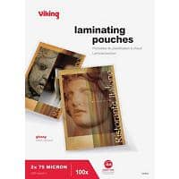 Viking Lamineerhoes A4 Glanzend 75 micron (2 x 75) Transparant 100 Stuks