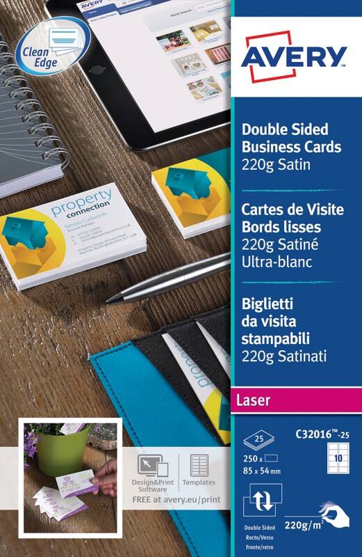 Avery Premium Visitekaartjes A4 220 g/m² Wit 25 Vellen à 10 Stuks