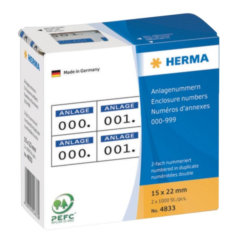 HERMA Nummeretiketten 4833 Klevend Blauw 15 x 22 mm  2 Rollen à 1000 Etiketten