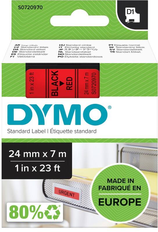 DYMO Etiketteertapecassette D1 S0720970 Zwart print op rood