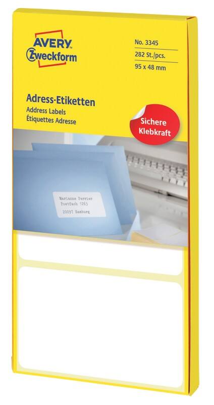 Avery Adresetiketten 3345 Klevend Wit 95 x 48 mm 94 Vellen à 3 Etiketten