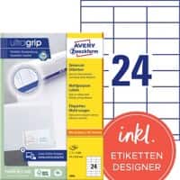 Avery Ultragrip Etiketten 3664 Klevend A4 Wit 70 x 33,8 mm 100 Vellen à 24 Etiketten