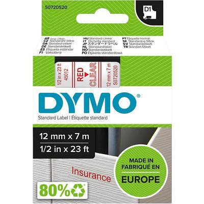 DYMO S0720520 Lettertape D1 D1 Rood op Transparant 12 mm x 7 m
