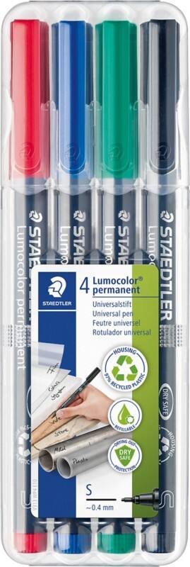 STAEDTLER Lumocolor 311 Overheadmarker 97% Gerecycled Extra Fijn Viltstift 0,4 mm Kleurenassortiment Navulbaar 4 Stuks