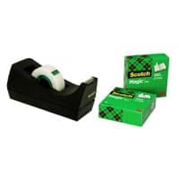 Scotch Plakbandafroller C38 Zwart met 3 rollen Scotch Magic Tape 810 Plakband Onzichtbaar Mat 19 mm (B) × 33 m (L)