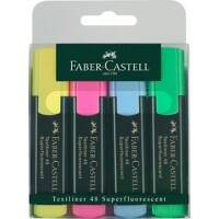 Faber-Castell Superfluorescent 48 Tekstmarker Kleurenassortiment Medium Beitelpunt 5 mm Navulbaar 4 Stuks