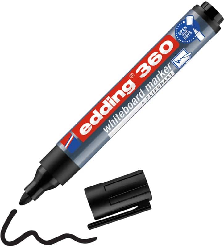 edding 360 Niet-permanent Whiteboard-marker Zwart Medium Ronde punt 1,5 - 3 mm