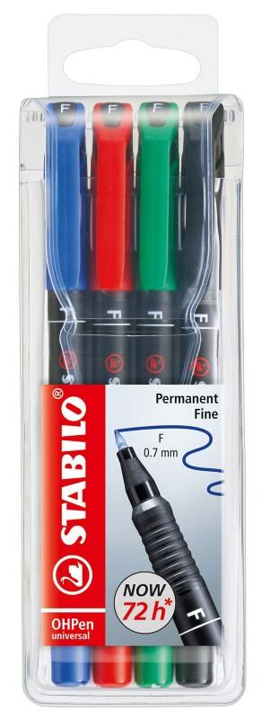 STABILO OHPen universal 842/4 Overheadmarker Fijn Viltstift 0,7 mm Kleurenassortiment Navulbaar 4 Stuks