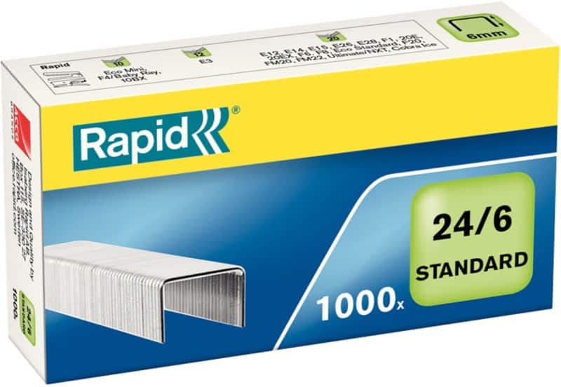 Rapid Standard Nietjes 24/6 24855600 Gegalvaniseerd staal Zilver 1000 Nietjes