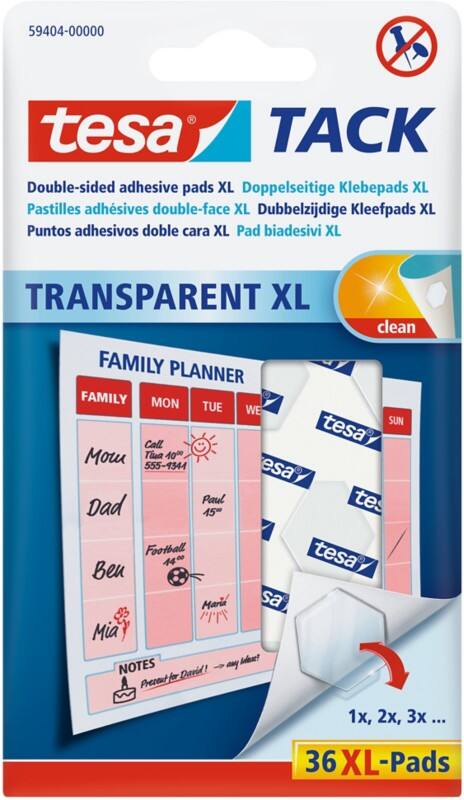 tesa Tack XL Zelfklevende pads Niet-permanent 2,4 x 0,4 x 2 cm Transparant 36 Stuks