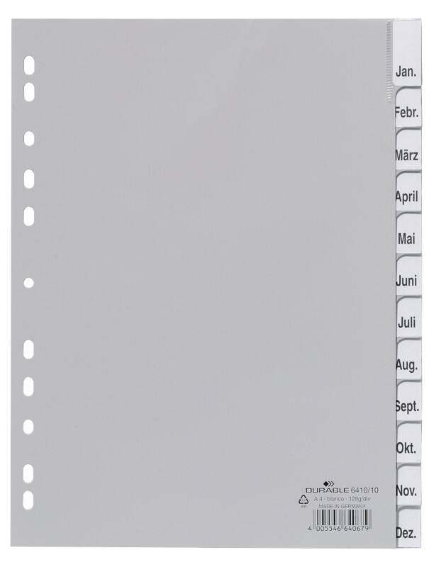 DURABLE Jan - Dec Maand-tabbladen A4 Grijs 12 tabs PP (Polypropeen) 11 Gaten 6410