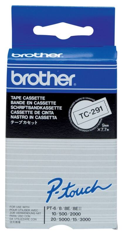 Brother TC-291 Authentiek Labeltape Zelfklevend Zwart op wit 9 mm x 7.7m