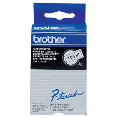 Brother TC-291 Authentiek Labeltape Zelfklevend Zwart op wit 9 mm x 7.7m