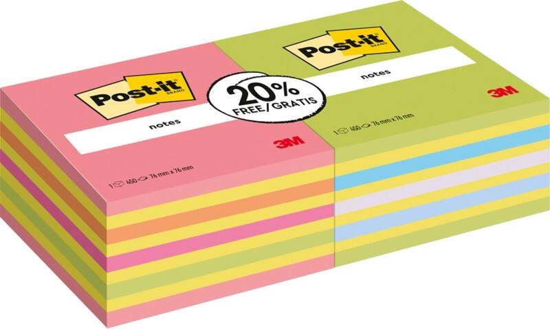 Post-it Notes Kubus 76 x 76 mm Kleurenassortiment Voordeelpak 2 Blokken van 450 Vellen aan -15%