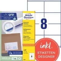 Avery Ultragrip Etiketten 3426 Klevend A4 Wit 105 x 70 mm 100 Vellen à 8 Etiketten