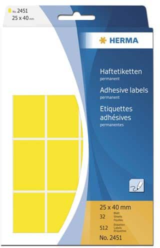 HERMA Etiketten 2451 Klevend Geel 25 x 40 mm  32 Vellen à 16 Etiketten
