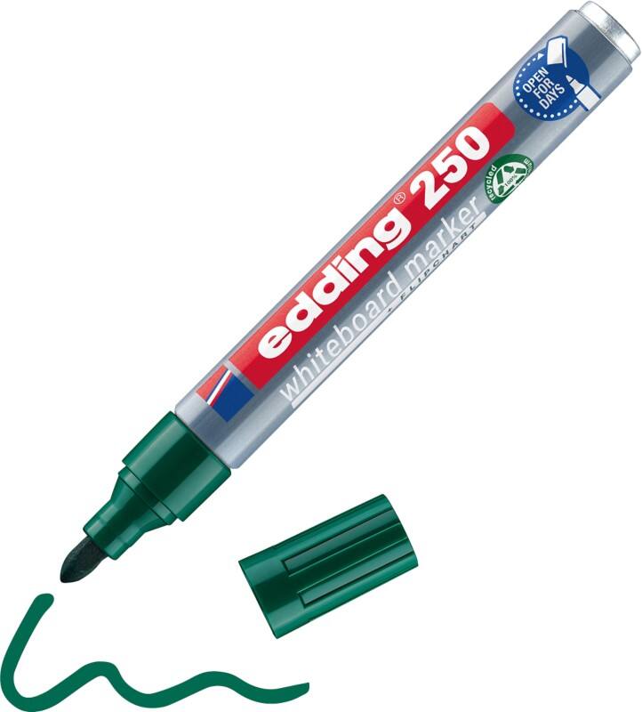 edding E-250 Niet-permanent Whiteboard-marker Groen Medium Ronde punt 1,5 - 3 mm 100% Gerecycled