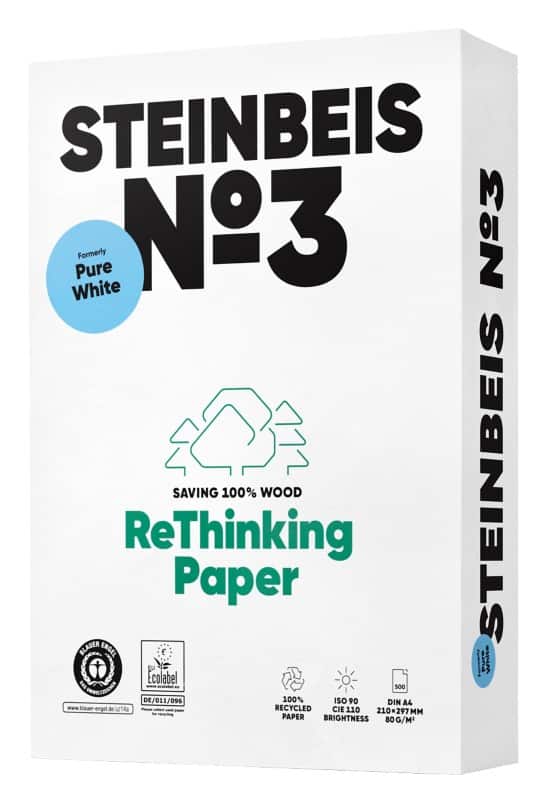 Steinbeis Pure No.3 A4 Kopieerpapier 100% Recycled 80 g/m² Glad Wit 500 Vellen