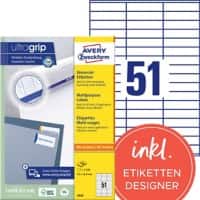 Avery Ultragrip Etiketten 3420 Klevend A4 Wit 70 x 16,9 mm 100 Vellen à 51 Etiketten