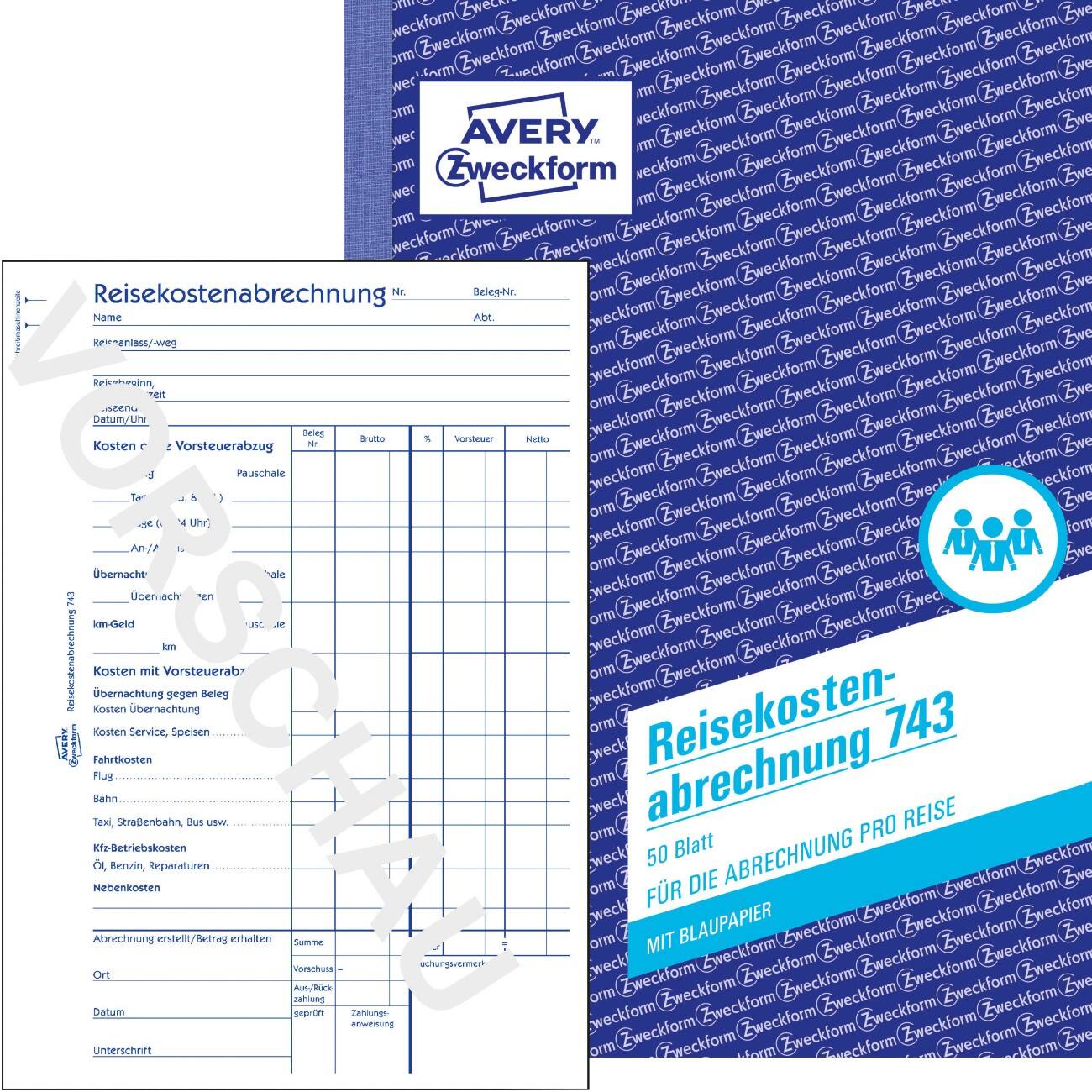 AVERY Zweckform 743 Boekhouding reiskosten Wit A5 60 g/m² 50 Vellen