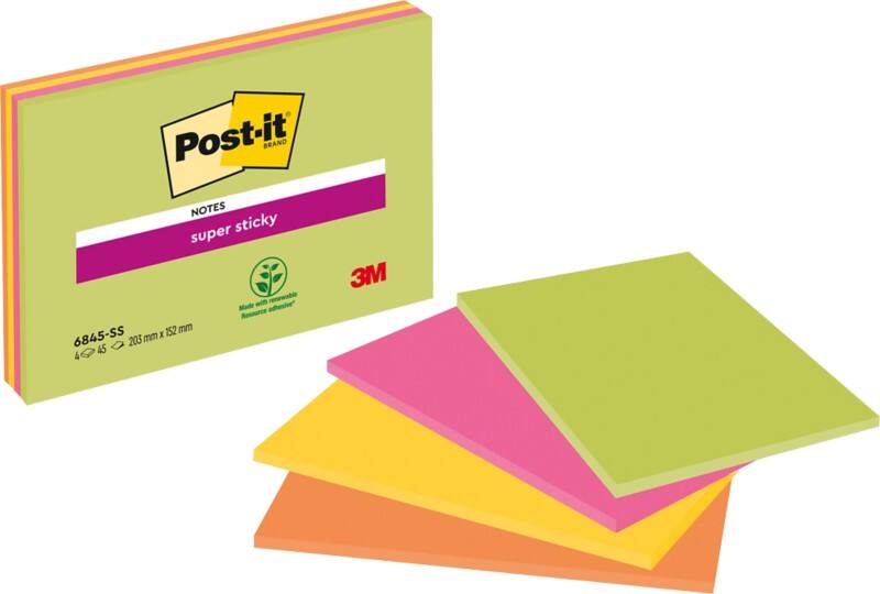 Post-it Meeting Super Sticky Notes 203 x 152 mm Kleurenassortiment Rechthoekig Blanco 4 Stuks à 45 Vellen