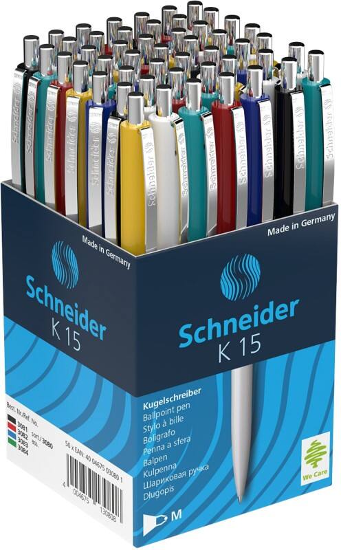 Schneider K15 Intrekbaar Balpen Blauw 0,5 mm Medium Balpen Navulbaar 50 Stuks