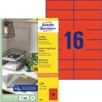 Avery Etiketten 3452 Klevend A4 Rood 105 x 37 mm 100 Vellen à 16 Etiketten