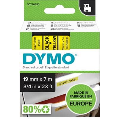 Dymo D1 S0720880 / 45808 Authentiek Labeltape Zelfklevend Zwart op geel 19 mm x 7m