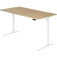 Hammerbacher Zit-sta-bureau Elektrisch in hoogte verstelbaar Rechthoekig Eiken, wit T-voet 2.000 x 1.000 x 720 mm