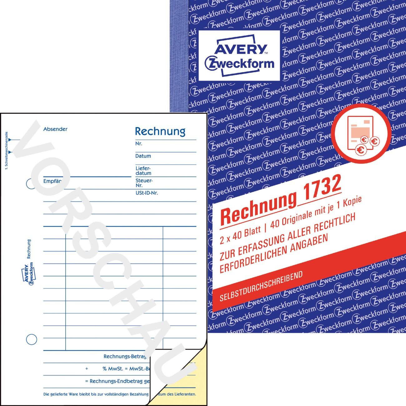 AVERY Zweckform 1732 Factuur formulieren Wit, geel A6 56 g/m² 40 Vellen