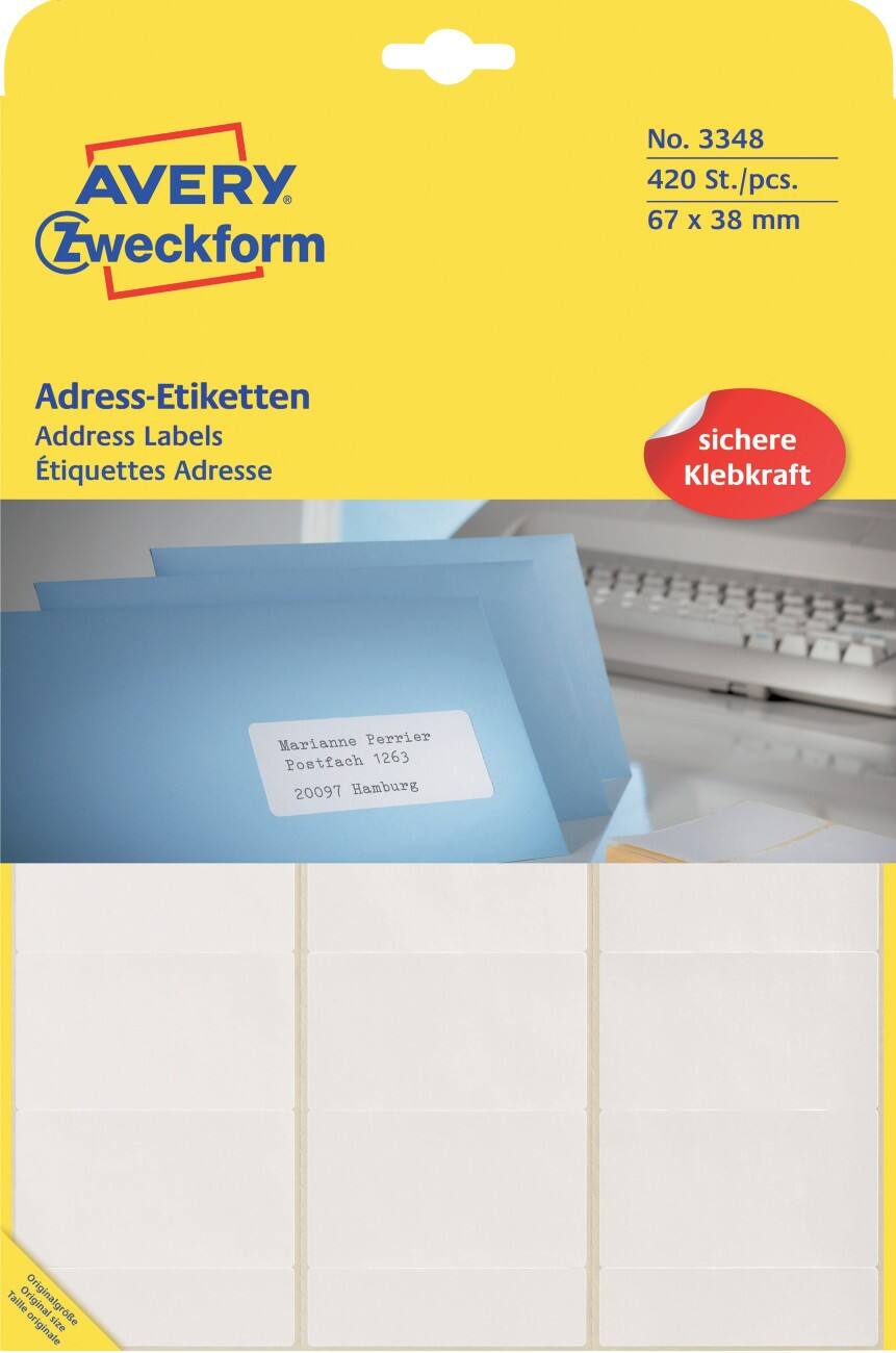 Avery Typewriter Adresetiketten 3348 Wit Rechthoekig 20 Vellen à 21 Etiketten