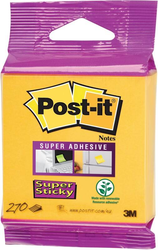 Post-it Super Sticky Notes 76 x 76 mm Geel Vierkant Blanco 270 Vellen