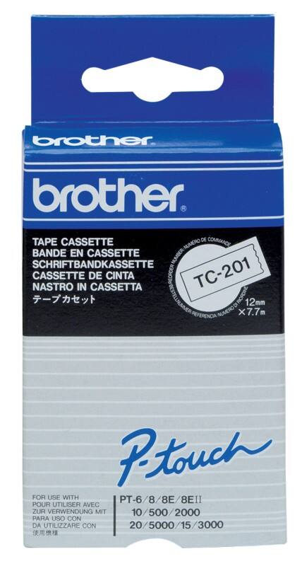 Brother TC-201 Authentiek Labeltape Zelfklevend Zwart op wit 12 mm x 7.7m