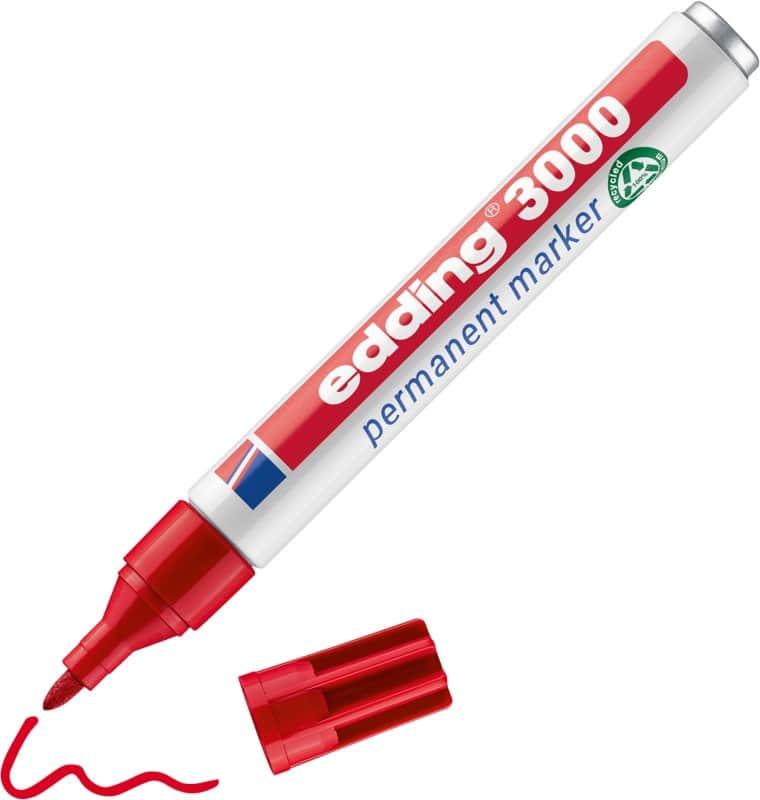 edding 3000 Permanentmarker 100% Gerecycled Medium Ronde punt 1,5 - 3 mm Rood Navulbaar Waterbestendig