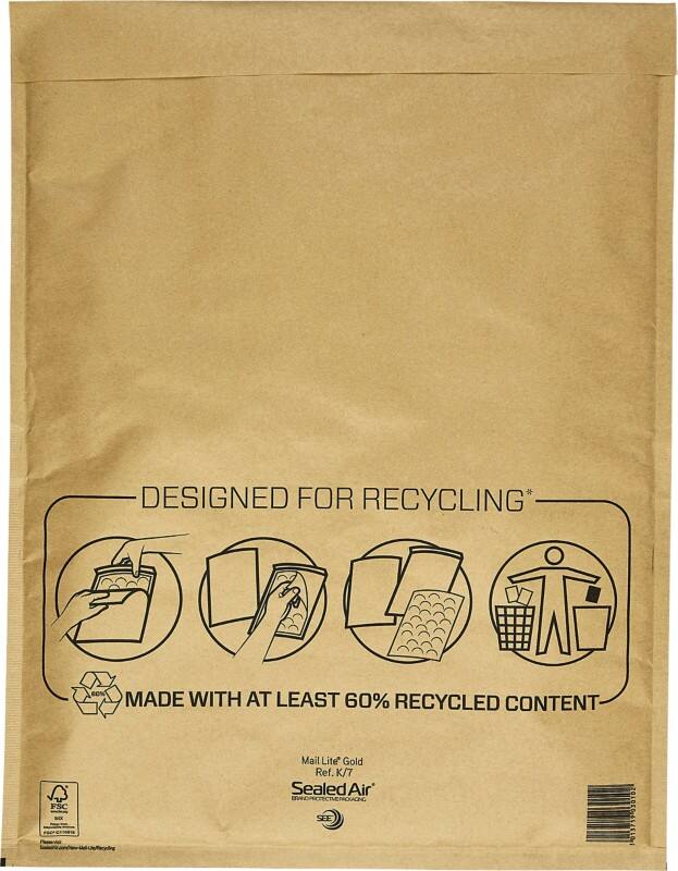 Mail Lite Luchtkussenenveloppen K/7 Goud Zonder Venster 350 (B) x 470 (H) mm Kleefstrip 79 g/m² 50 Stuks