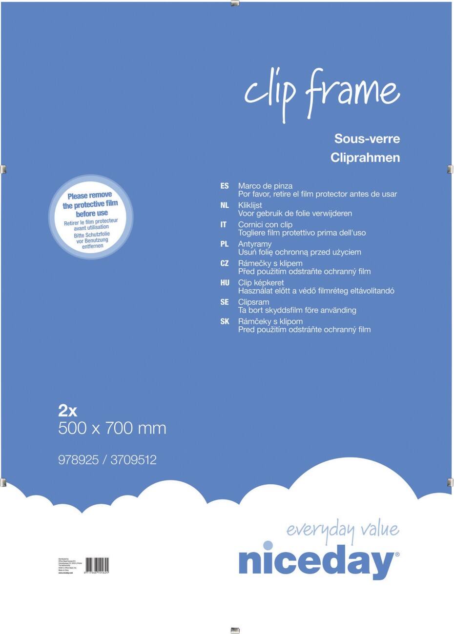 Niceday Wandmontage Clip Frame 978925 speciaal formaat 700 x 500 mm transparant 2 stuks