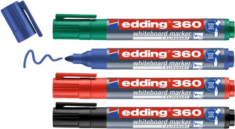 edding 360 Whiteboard-marker Kleurenassortiment Medium Ronde punt 1,5 - 3 mm 4 Stuks