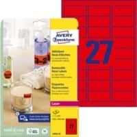 Avery Etiketten L6003-25 Klevend A4 Neonrood 63,5 x 29,6 mm 25 Vellen à 27 Etiketten