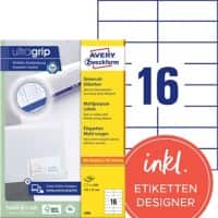 Avery UltraGrip Multifunctionele etiketten 3484 Klevend A4 Wit 105 x 37 mm 100 Vellen à 16 Etiketten