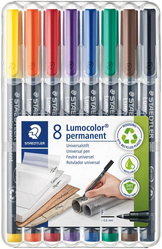 STAEDTLER Lumocolor 318 Overheadmarker 97% Gerecycled Fijn Ronde punt 0,6 mm Kleurenassortiment Navulbaar 8 Stuks