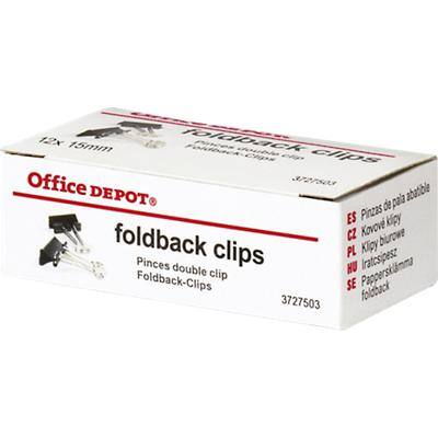 Office Depot Papierklemmen Foldback Clips 15 mm Zwart Metaal 12 Stuks