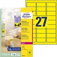 AVERY Zweckform Etiketten L6004-25 Klevend A4 Neongeel 63,5 x 29,6 mm  25 Vellen à 27 Etiketten