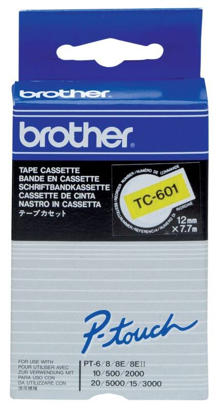 Brother TC-601 Authentiek Labeltape Zelfklevend Zwart op geel 12 mm x 7.7m