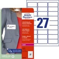 Avery Naambadge L4784-20 Klevend A4 Wit 63,5 x 29,6 mm 20 Stuks à 27 Etiketten