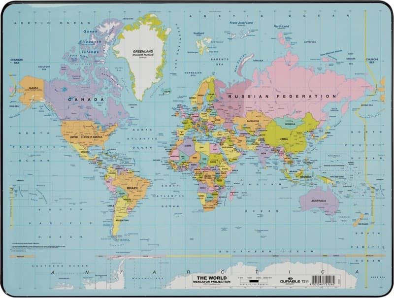 DURABLE Wereldkaart Bureauonderlegger PVC (Polyvinylchloride) Multikleur 53 x 40 cm