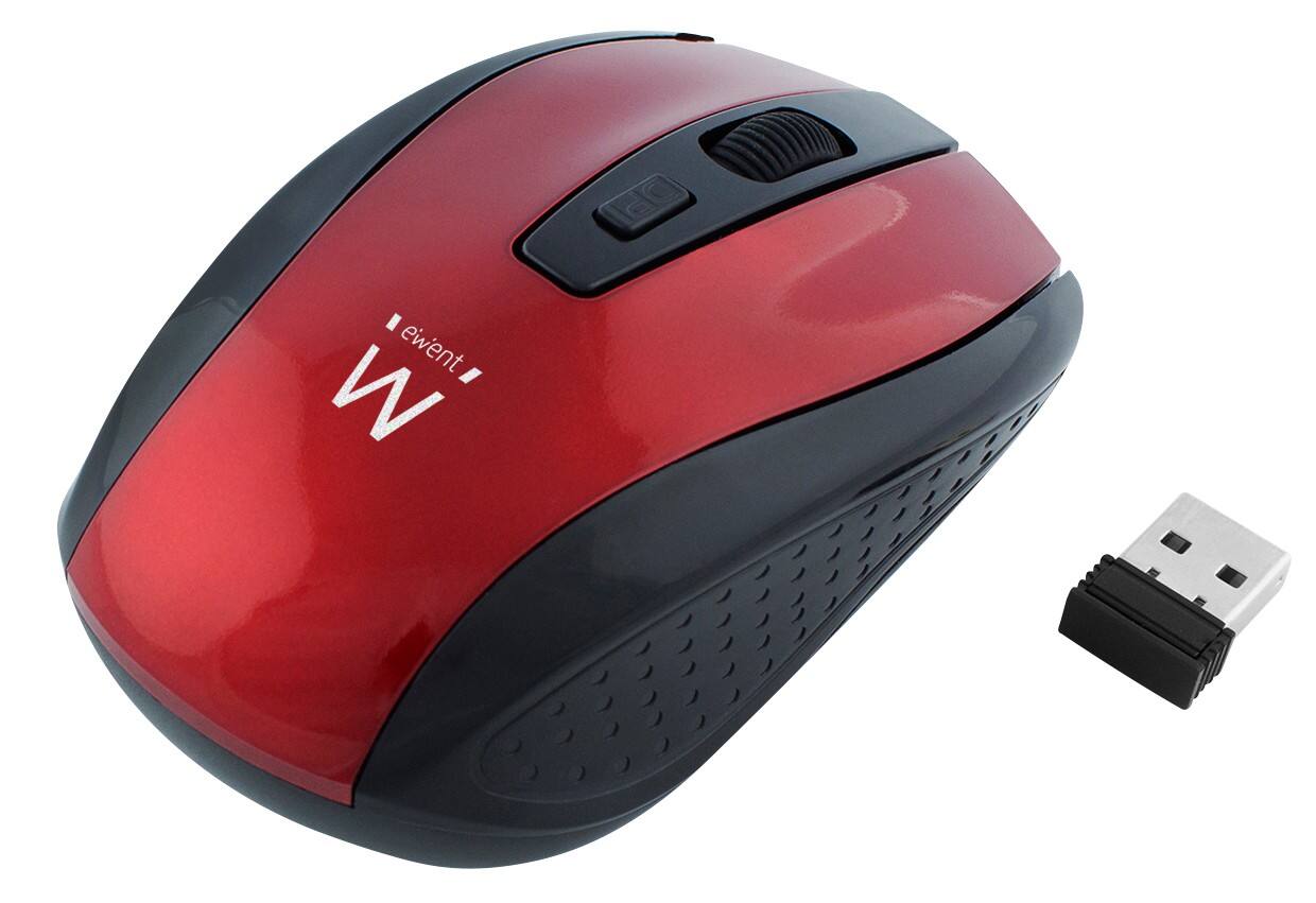ewent Draadloze Muis EW3237 Optisch Rechts- en linkshandige gebruikers met USB-A Nano ontvanger Zwart, rood