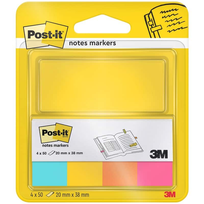 Post-it Index Rechthoekig 2 x 3,8 cm Kleurenassortiment 6704U 4 Stuks à 50 Strips