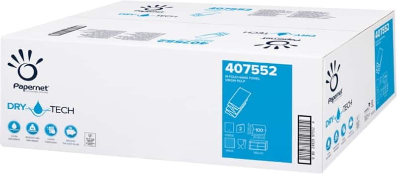 Papernet DryTech Handdoeken M-vouw Wit 2-laags 407552 20 Rollen à 100 Vellen
