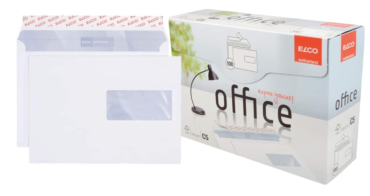 Elco Office C5 Kleefstrip Enveloppen Wit 229 (B) x 162 (H) mm Met Venster 100 g/m² 100 Stuks